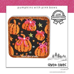 44.5mm-PUMPKIN PATCH With BOWS Halloween Badge Reel Supplies, Acrylic Resin Flat Back, Glitter Resin Planar Medical, The Seven Coves Studio