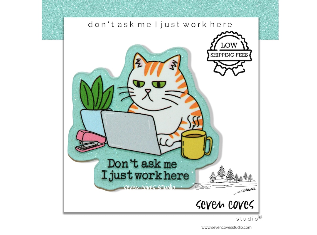 GLITTER ACRYLIC FLATBACK, I Just Work Here Grumpy Cat, Planar Resin ...