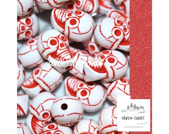 RED SKULL ACRYLIC Beads, Crime Scene Badge Reel Supplies, Diy Chunky Beads, Bubblegum Beads for Pens Bulk Beads The Seven Coves Studio™