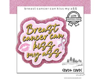 GLITTER ACRYLIC FLATBACK, Breast Cancer Can Kiss, Planar Resin Cabochons, Badge Reels Topper & Supplies, The Seven Coves Studio™
