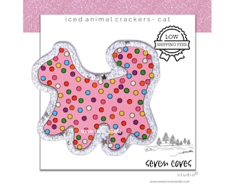 GLITTER ACRYLIC FLATBACK, Iced Cat Cookie, Planar Resin Cabochons, Badge Reels Topper & Supplies, The Seven Coves Studio™