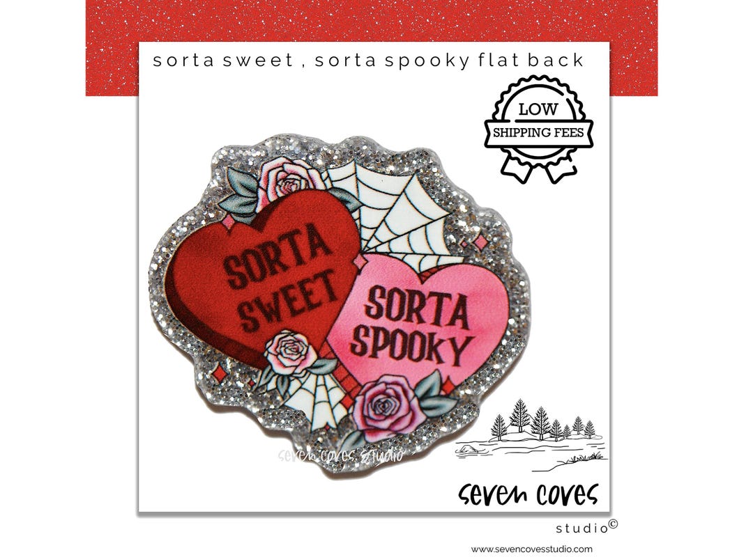 Sorta Heart GLITTER ACRYLIC FLATBACK, Sorta Sweet Halloween Heart, Planar Resin ...