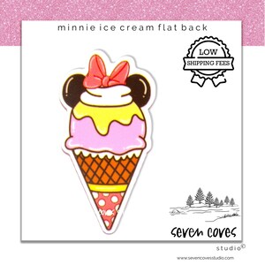 46mm-MINNIE ICE CREAM Acrylic Resin Flat Back Badge Reel Cabochon, Planar, Quantity 1 or 2, The Seven Coves Studio™