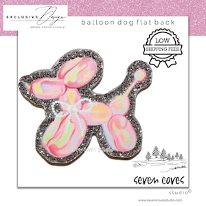 39mm-PINK BALLOON DOG Badge Reel Supplies, Acrylic Resin Flat Back, Glitter Resin Planar Cabochon, Medical Id Topper, The Seven Coves Studio