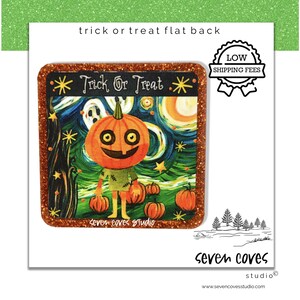 44.5mm-TRICK or TREAT PUMPKIN Man Halloween Badge Reel Supply, Acrylic Resin Flat Back, Glitter Resin Planar Medical, The Seven Coves Studio