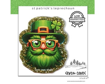 GLITTER ACRYLIC FLATBACK, St. Patrick's Leprechaun, Planar Resin Cabochons, Badge Reels Topper & Supplies, The Seven Coves Studio™