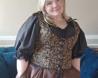 DDNJ Ship Ready Reversible Front Lace Demi Corset B 52 W 46 Plus Size Renaissance Steampunk Victorian Dress L XL 2X 3X 4X 5X Tall Pirate