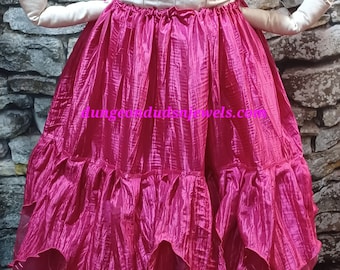DDNJ Ship Ready Vibrant Pink Taffeta With Embroidered Organza Fairy Petal Hem Skirt Renaissance Fae Faire Pirate Witch Wench