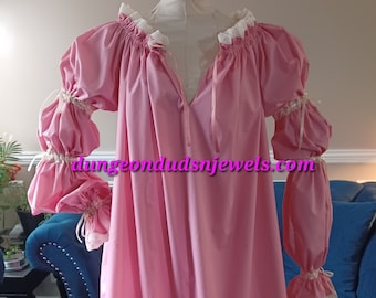 DDNJ Ship Ready 3 Tier Pink Chemise Split V-Neck Ruffle S M L XL 2X 3X 4X 5X Renaissance Dress Nightgown Victorian