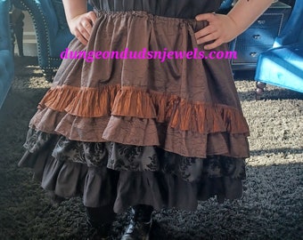 DDNJ Ship Ready Taffeta 3 Tier Hi Lo Skirt Petti Renaissance Steampunk Dress Pirate Wench Victorian Costume S M L XL 2X 3X 4X 5X 6X