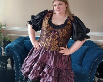 DDNJ Ship Ready Reversible Front Lace Demi Corset B 52 W 46 Plus Size Renaissance Steampunk Victorian Dress L XL 2X 3X 4X 5X Tall Pirate