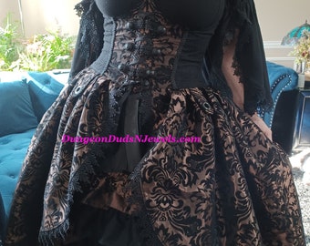 DDNJ Choose Fabric Hi Lo Underbust Skirted Corset Steampunk Pirate Dress Pocket Plus Custom Made ANY Size Renaissance S M L XL 2X 3X 4X 5X