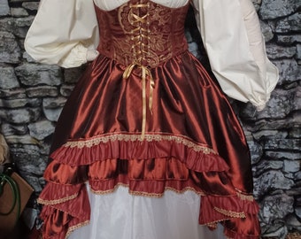 DDNJ Choose Color Hi Lo Taffeta Ruffled Skirt Pocket Renaissance Pirate Plus Made ANY Size Steampunk Dress Costume Tall S M L XL 2X 3X 4X 5X