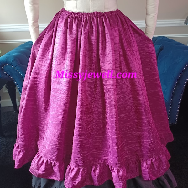 DDNJ Choose Color Crinkle Taffeta Skirt Ruffle Pocket Renaissance Civil War Pirate Witch Costume Plus Made ANY Size Cosplay LARP Dress Hoop