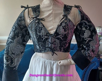 DDNJ Choose Fabric Reversible Crop Plunge Corset Sleeve Option Plus Made ANY Size Renaissance Pirate Dress Victorian Wench Steampunk Costume