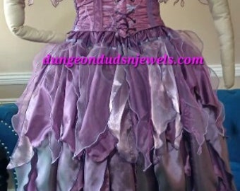 DDNJ Choose Colors 3 Tier Petal Hem Skirt Renaissance Fae Pirate Fairy Costume Plus Made ANY Size Cosplay Steampunk Dress Anime Victorian