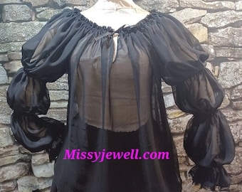 DDNJ Choose Color 3 Tier Chiffon Ruff Cuff Chemise Plus Made ANY Size Renaissance Pirate Victorian Wench Nightgown S M L XL 2X 3X 4X 5X 6X