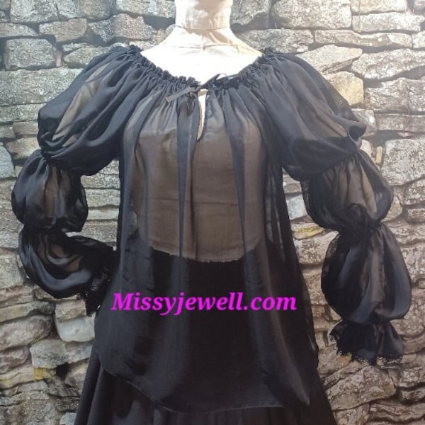 DDNJ Choose Color 3 Tier Chiffon Ruff Cuff Chemise Plus Made ANY Size Renaissance Pirate Victorian Wench Nightgown S M L XL 2X 3X 4X 5X 6X
