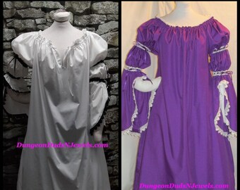 DDNJ Choose Color 2 Tier Split Bell Slv Chemise Plus Made ANY Size Renaissance Pirate Victorian Steampunk Nightgown S M L XL 2X 3X 4X 5X 6X