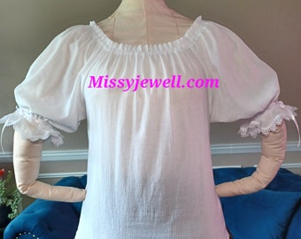 DDNJ Choose Color Short Sleeve Gauze Chemise Plus Made ANY Size Renaissance Dress Pirate Victorian Wench Nightgown S M L XL 2X 3X 4X 5X 6X