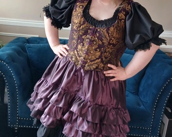 DDNJ Choose Color Hi Lo Taffeta Ruffled Skirt Pocket Renaissance Pirate Plus Made ANY Size Steampunk Dress Costume Tall S M L XL 2X 3X 4X 5X