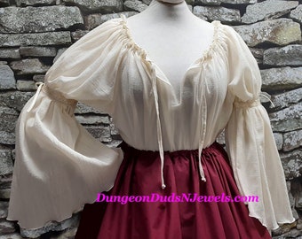 DDNJ Choose Color 1 Tier Bell Gauze Chemise Plus Made ANY Size Renaissance Dress Pirate Victorian Wench Nightgown S M L XL 2X 3X 4X 5X 6X 7X