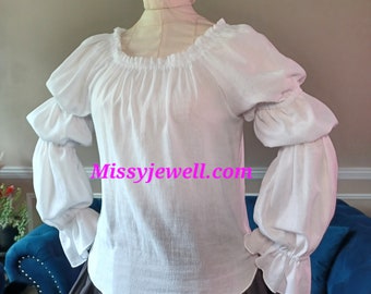 DDNJ Choose Color Gauze 3 Tier Long Sleeve Ruffle Cuff Chemise Plus Made ANY Size Renaissance Dress Pirate Victorian S M L XL 2X 3X 4X 5X 6X