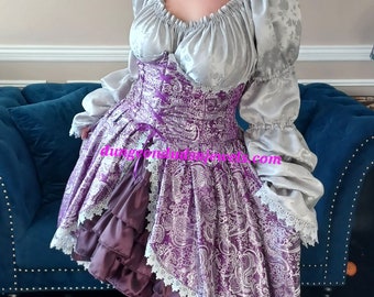 DDNJ Choose Fabric Hi Lo Underbust Dress Pocket Option Plus Custom Made ANY Sie Renaissance Steampunk Dress S M L XL 2X 3X 4X 5X