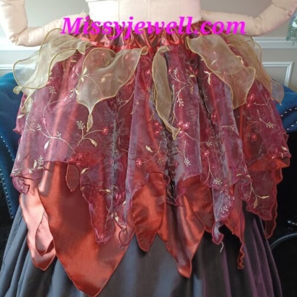 DDNJ Autumn Fae Embroidered Petal Hem Skirt Renaissance Fairy Costume Plus Made ANY Size Cosplay Dress Anime S M L XL 2X 3X 4X 5X 6X