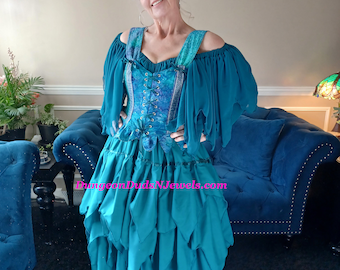 DDNJ Choose Color Fairy Chemise Petal Shoulder Petal Hem Gauze Pixie Plus Custom ANY Size Renaissance Costume Faerie S M L XL 2X 3X 4X 5X 6X