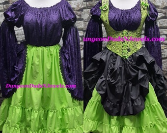 DDNJ Choose Color Skirt 3 Tier Pocket Renaissance Medieval Pirate Witch Costume Plus Made ANY Size Cosplay LARP Steampunk Dress Tall Anime