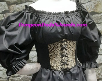 DDNJ Choose Color 3/4 Ruffle Cuff  Slv Chemise Renaissance Medieval Pirate Wench Plus Made ANY Size Steampunk Dress S M L XL 2X 3X 4X 5X