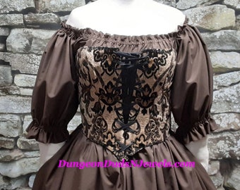 DDNJ Choose Color 3/4 Ruffle Cuff  Slv Chemise Renaissance Medieval Pirate Wench Plus Made ANY Size Steampunk Dress S M L XL 2X 3X 4X 5X