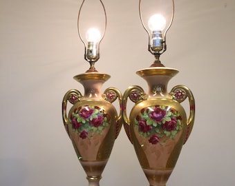 Pair of vintage lamps with roses