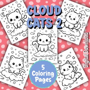 Dreamy Cats in the Clouds Coloring Pages Bundle - Etsy