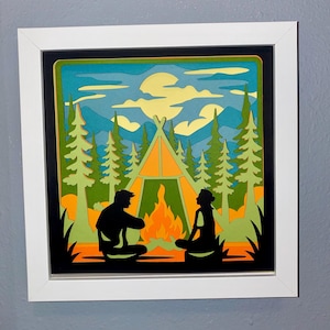 Handmade Tent Camping 3D Shadowbox: Layered Wall Art (8x8 Frame)