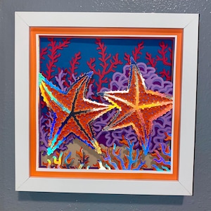 3D Starfish Shadowbox Wall Art: Handmade Coastal Decor, 8x8 Frame