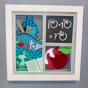 School Teacher Shadowbox: 3D Layered Wall Art, Handmade 8x8 Frame
