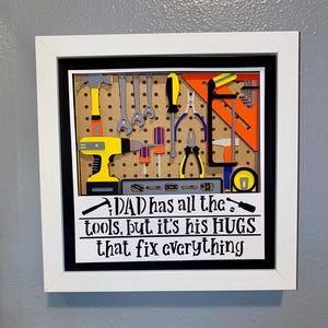 3D Dad Layered Cardstock Shadowbox 8x8 | Handmade Paper Wall Art with Hanging Bracket | Foam Tape Depth | Unique Home Décor Gift