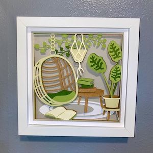 Boho Reading Nook 3D Shadowbox: Layered Wall Art (8x8 Frame)