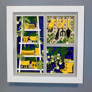 3D Gardening Shadowbox: Handmade Layered Papercut Art - 8x8 Framed