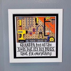 3D Grandpa Layered Cardstock Shadowbox 8x8 | Handmade Paper Wall Art with Hanging Bracket | Foam Tape Depth | Unique Home Décor Gift