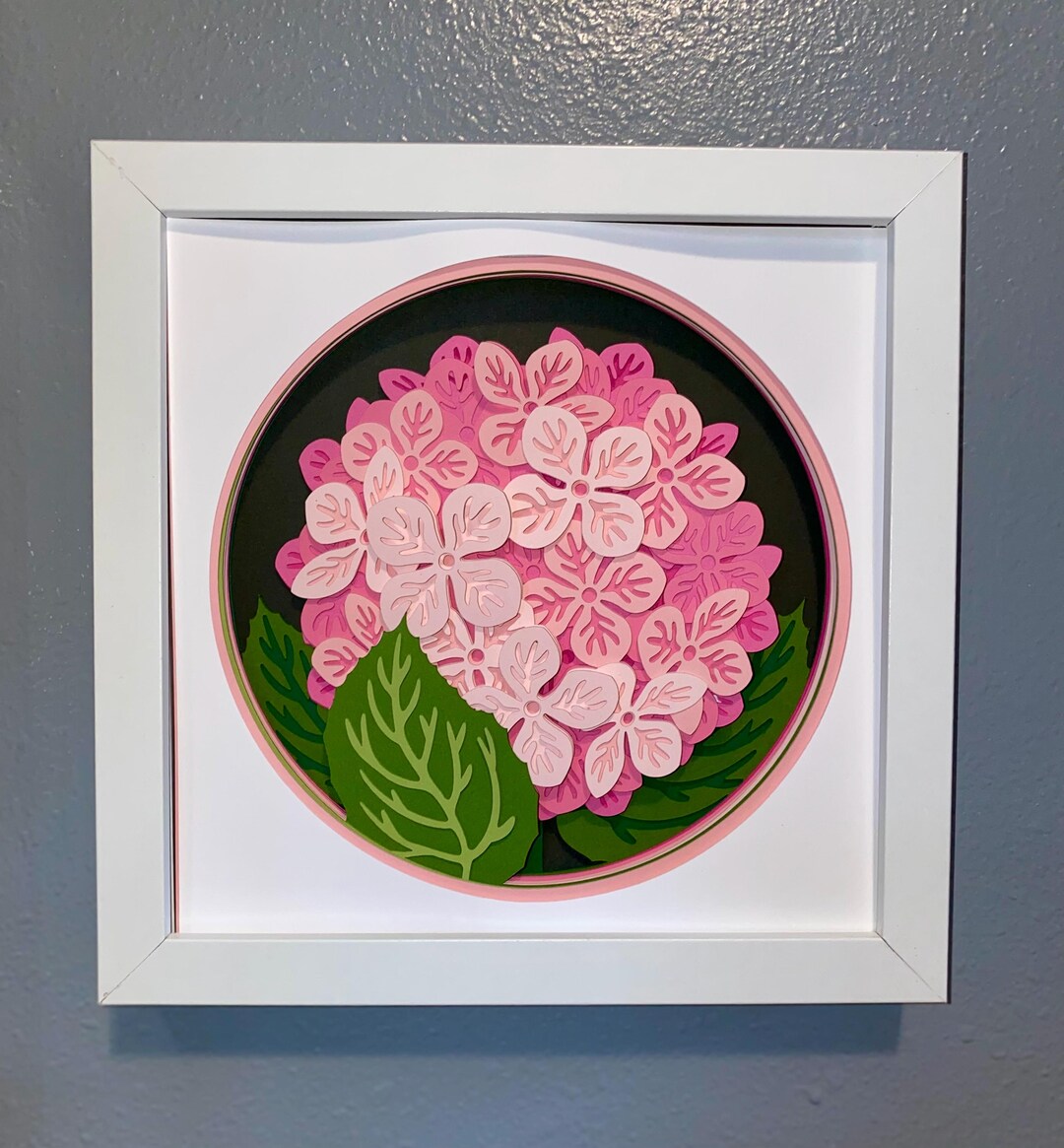 Pink Hydrangea 3D Layered Shadowbox Wall Art Housewarming Gift Decor ...