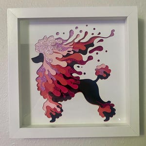 3D Poodle Drip Shadowbox: Layered Paper Art, 8x8 Framed