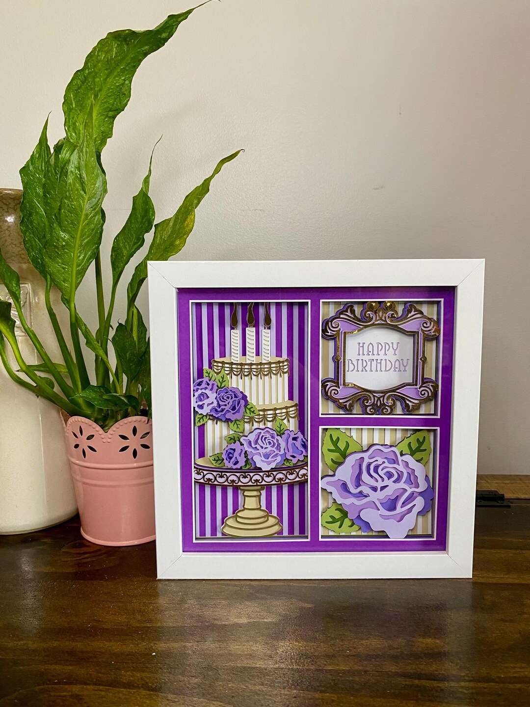 3D Purple Birthday Cake Shadowbox: Handmade Wall Art, 8x8 Frame - Etsy
