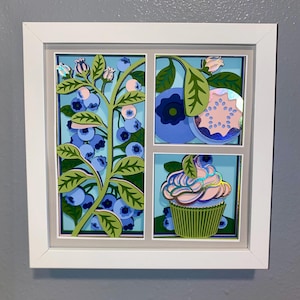 Handmade Blueberry 3D Shadowbox: Housewarming Wall Art (8x8 Frame)