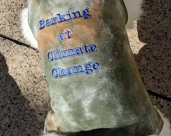 dog and cat shirts, tie-dye camo, climate change embroidered, hemp/cotton, washer/dryer, soft durable great for hairless and short-furred