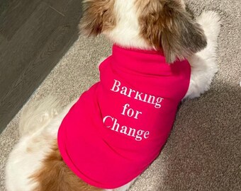 Dog and Cat Shirts "Barking For Change" Embroidered Hemp Cotton & Spandex blends, Portion of Proceeds go to Animal Rescues  Made in the USA