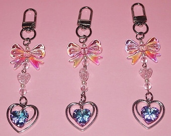 Bow Keychain Charm l Rhinestone Keychain l Kawaii Keychain l Keychain Charm l Pink Keychain Charm l Heart Keychain l  y2k Keychain