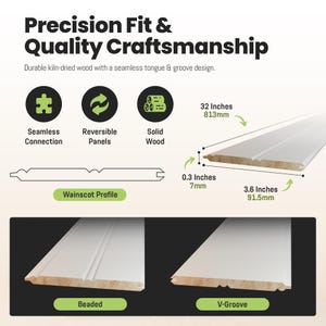Beadboard Wainscoting Panels - Reversible Primed Pine Tongue & Groove ...